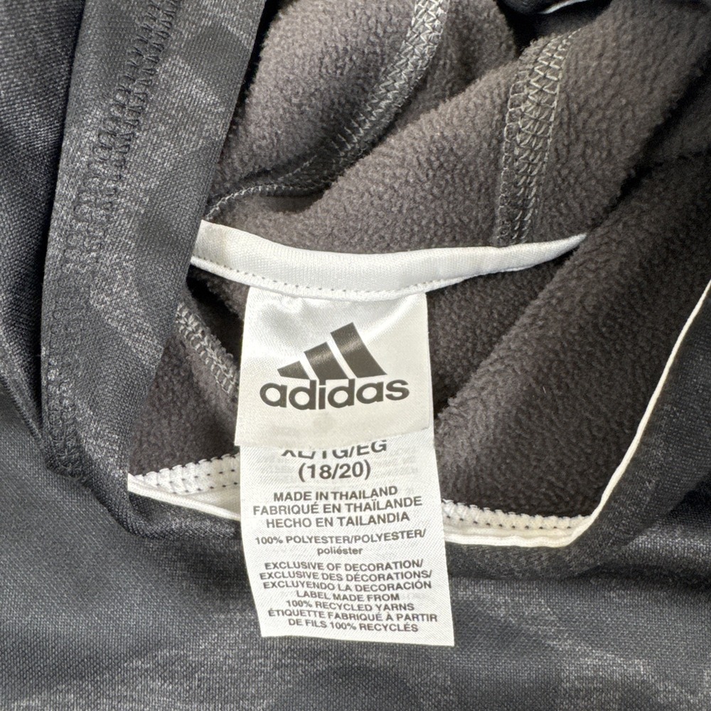 Adidas Boys XL 18-20 Hoodie Gray Black Long Sleeve All Over Logo Sweatshirt - Picture 5 of 9
